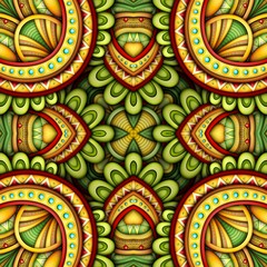 Colored Seamless Tile Pattern, Fantastic Kaleidoscope. Endless Ethnic Texture with Abstract Design Element. Khokhloma, Gypsy, Paisley Garden Style. Realistic Glossy Ornament. Vector 3d Illustration