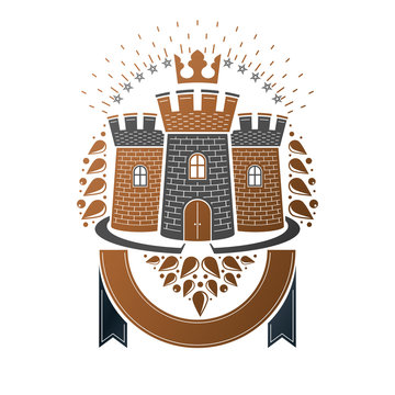 Ancient Bastion emblem. Heraldic vector design element. Retro style label, heraldry logo. Ornate logotype on isolated white background.