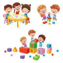 Obraz na płótnie Canvas Vector Illustration Of Kids Playing