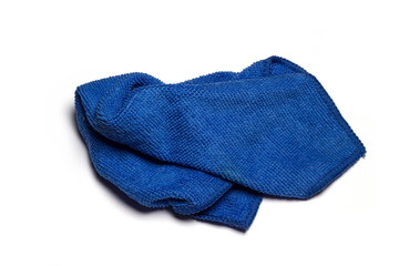 Blue rag to wipe the dust on a white background