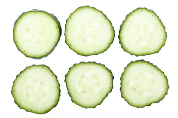slices of fresh cucumber on white