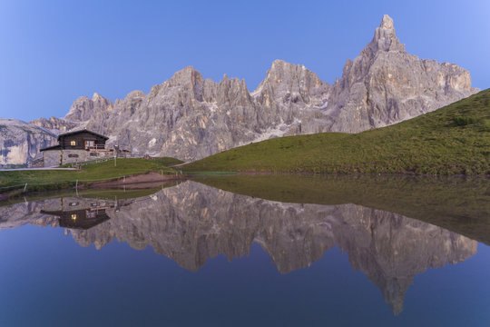 Pale di san Martino at dusk, Dolomites, rolle pass, trento province, trentino alto adige, italy