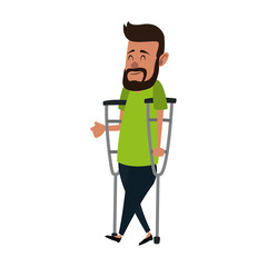 Man with crutches cartoon vector illustration graphic design