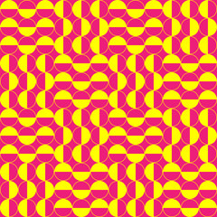 Seamless geometric pattern of circle. Abstract seamless pattern. Yellow circle on pink background. Vector illustration AI10