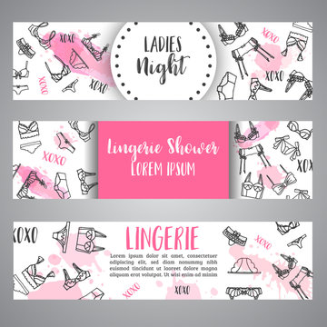 Lingerie horizontal banners Fashion bra and pantie. Web header template Vector