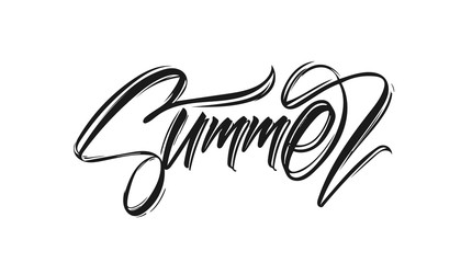 Obraz premium Handwritten calligraphy brush ink lettering composition of Summer on white background