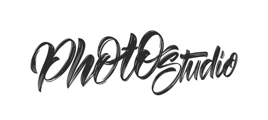 Handwritten calligraphic lettering of Photo Studio