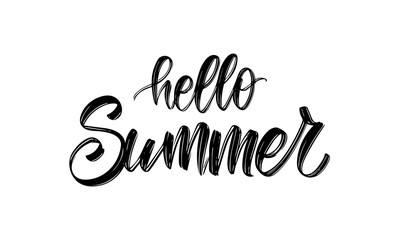 Handwritten ink lettering composition of Hello Summer