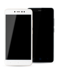 Two mobile phones are white and black close-up. The is smartphones.