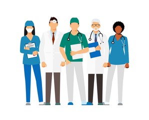 Doctors and assistant in a dressing gown with a stethoscope isolated on a white background. Doctor without a face. vector illustration