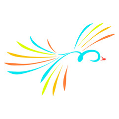 Fototapeta premium Flying rainbow bird, colorful lines