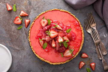 Yogurt tart with rhubarb strawberry compote