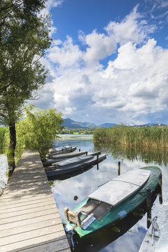 View of the Azzate harbour during a spring day. Azzate, Lago di Varese, Varese Province, Lombardy, Italy.