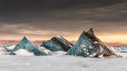 View of ice berg on sea of Spitsbergen during sunset