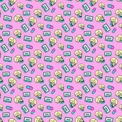 Seamless pattern art.  Club Party Mood background. Use for t-shirt, greeting cards, wrapping paper, posters, fabric print. Fashion designer Sketch