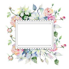 Tender bouquet flowers. Floral botanical flower. Frame border ornament square. Aquarelle wildflower for background, texture, wrapper pattern, frame or border.