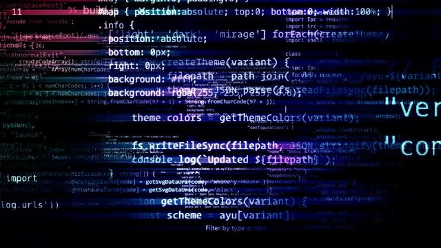 The abstract code moves in the virtual space. looped
