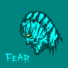 The head of a demon in a mask of human skin. Vector illustration.