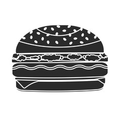 Monochrome black vector humburger symbol made in negative space technique. Minimalistic flat american burger icon for fast food restaurant or cafe menu, advertisement, banners