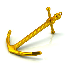 Golden anchor 3d illustration on white background
