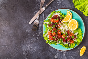 Poke, traditional Hawaiian raw fish salad