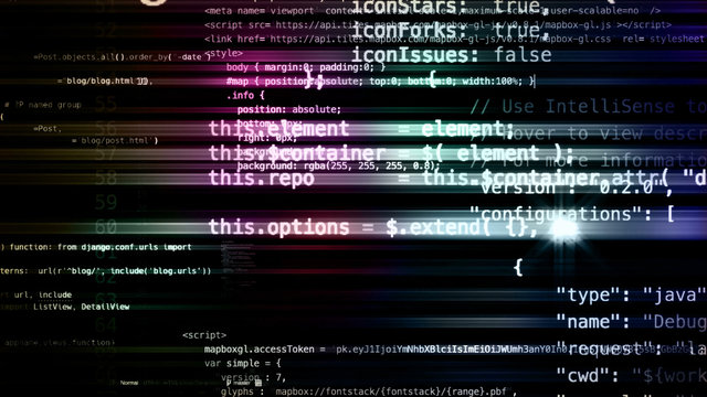3D rendering of abstract blocks of code located in the virtual space