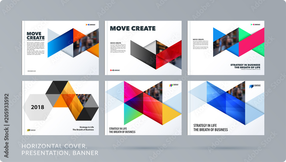 Wall mural triangular design presentation template with colourful rectangles shadows. abstract vector set of mo