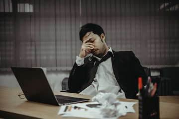 Asian businessman stressed from work,Furious from hard work,Boss complain about project,Thailand people,Young man stressful,Clerk fail from job