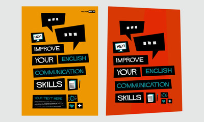 Improve Your English Communication Skills Retro Poster Design Template With Text Box