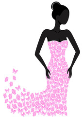 Silhouette of a girl in a flying apart dress