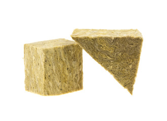 pieces of mineral wool energy efficiency concept on white background
