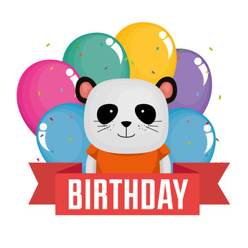 happy birthday card with cute bear panda vector illustration design