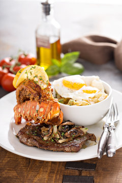 Southern surf and turf with potatoes and eggs