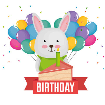 happy birthday card with cute rabbit vector illustration design