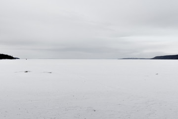 Lake surface covered with ice and snow