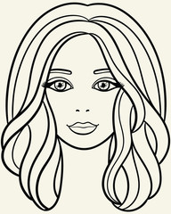 Elegant black and white line art silhouette of a young woman.