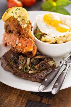Southern surf and turf with potatoes and eggs