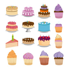 sweet cakes set icons vector illustration design
