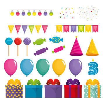 birthday celebration set icons vector illustration design