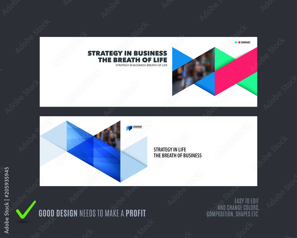 Wall mural abstract vector set of horizontal website banners with colourful triangles abstract shapes for web d