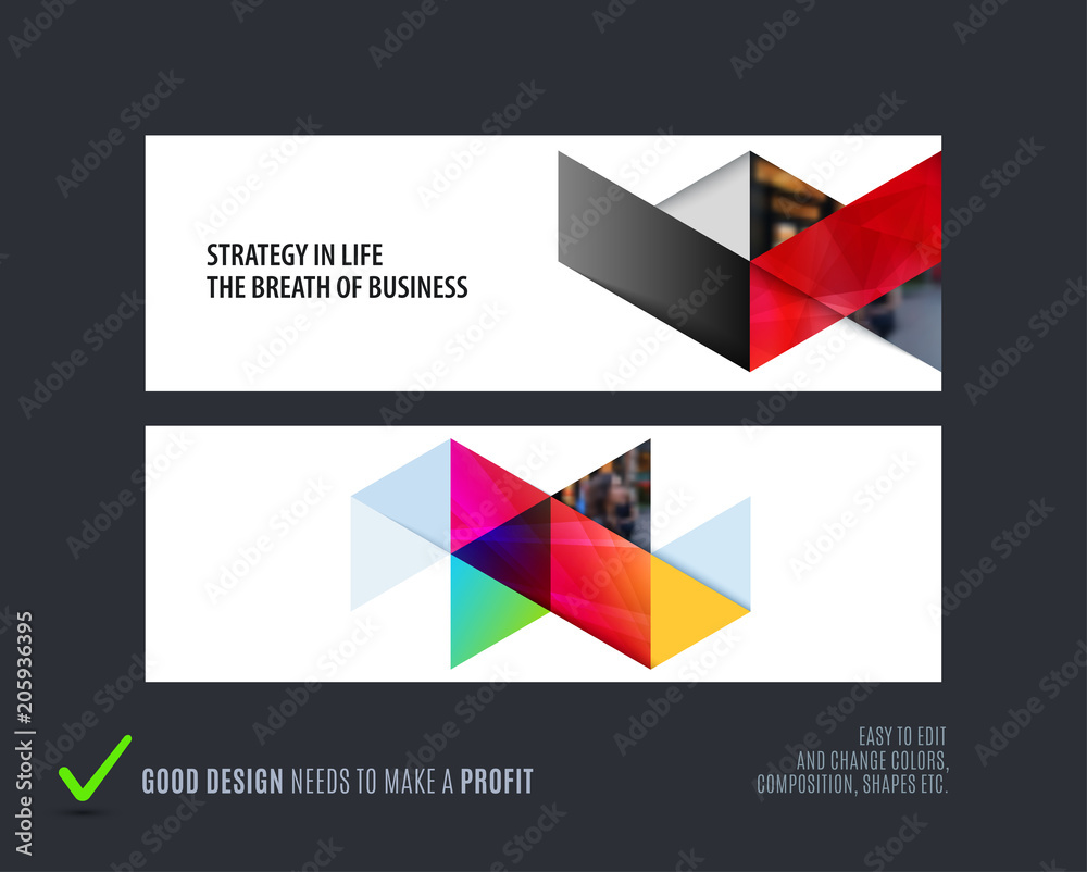 Wall mural abstract vector set of horizontal website banners with colourful triangles abstract shapes for web d
