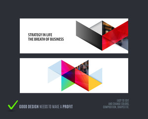 Abstract vector set of horizontal website banners with colourful triangles abstract shapes for web design.
