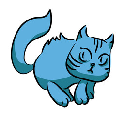 Blue cat running. A series of silly multi-colored cats