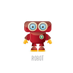 vector funny cartoon red friendly robot character isolated on white background. Kids 3d robot toy. chat bot icon
