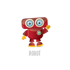 vector funny cartoon red friendly robot character isolated on white background. Kids 3d robot toy. chat bot icon