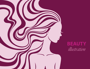 Fashion line art silhouette of a beautiful young woman.