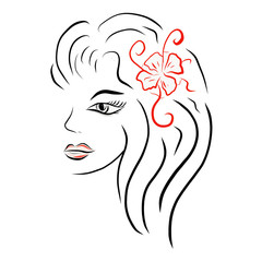 vector fashionable silhouette of girl head with beautiful hair h