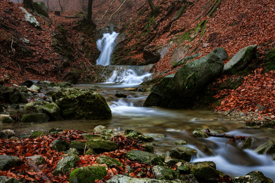 Small waterfall in val Ravella valley, Canzo, Valassina, Province of Como, Lombardy, Italy, Europe