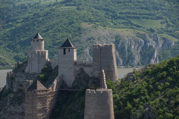 Fototapeta na wymiar Golubac fortress / castle, built in the 14th century, on the banks of the Danube river in Serbia