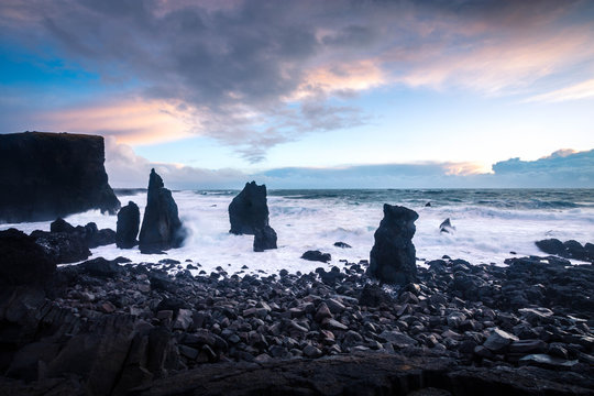 Valahnukamol stacks, southern Iceland